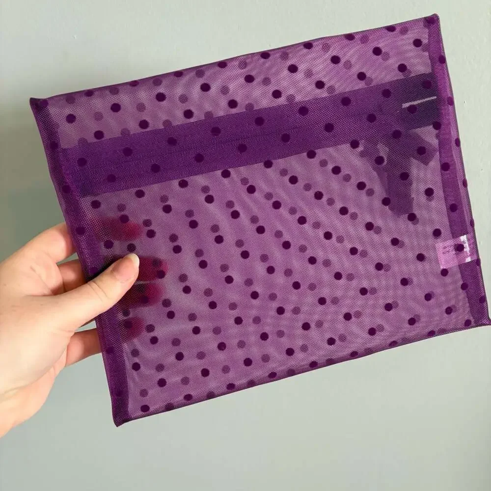 Ulta Beauty Purple Mesh Polka Dot Zipper Pouch Makeup Bag